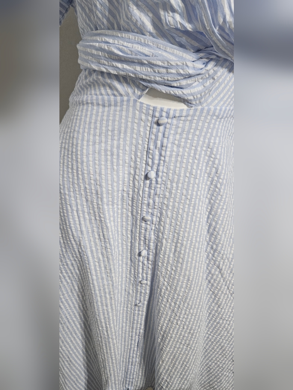 Lulus Women's Adorable Impression White And Blue Midi Dress With Pockets M - Picture 6 of 10